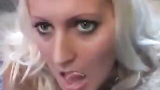 The whimsical woman licks the sperm from a spoon in a sensual scene