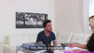 The couple enjoy each other with passion directly on the couch