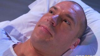 Nurse gave the patient her breast to suck - a tit job at the hospital