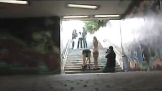 Public sex after undressing on a public spot and walking there