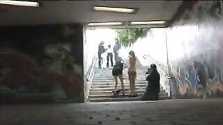 Public sex after undressing on a public spot and walking there