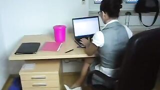 The young secretary has sex with her boss straight in the office