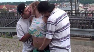 A young amateur couple with small natural tits has an intense threesome experience