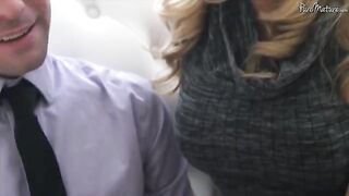 A cute girl with a shaved pussy is being fucked by a guy on the couch