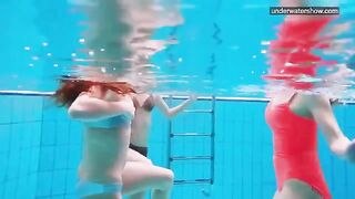 Barefoot beauties posing by the pool with no idea they're being watched