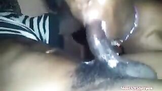 A girl licked a huge black cock, it was a great experience for her