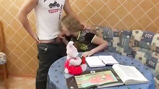 The schoolgirl was fucked by her classmate at home