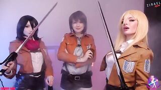 Three anime girls in a steamy lesbian threesome scene