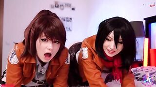 Three anime girls in a steamy lesbian threesome scene