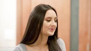 A beautiful brunette gets her pussy railed in doggystyle, showcasing a passionate performance
