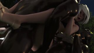 2B experiences intense action in a thrilling animated scene inspired by Nier Automata