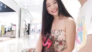 Pretty Asian babe randomly chooses a guy and sucks his dick with lipstick passion