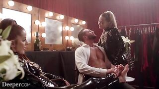 Hot threesome action with latex-wearing Avery and Vanna on Deeper