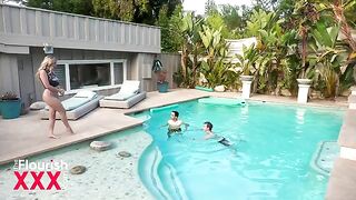 Two college students have a steamy encounter by the pool