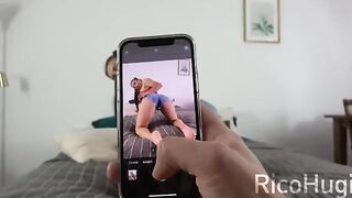 Babe is sucking her stepbrother's dick while on the phone with her boyfriend
