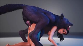 A chick with a gorgeous body is being fucked by a werewolf