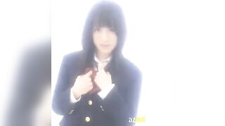 A Japanese schoolgirl masturbates passionately, showcasing her uniform and allure in every pose