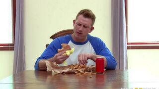 The wife fucked herself in the kitchen, her husband watched