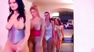 Bunch of guys fuck girl with big natural tits
