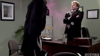 The boss fucks his secretary on the table in the office