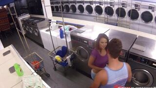 A man fucked pretty Dillion Harper in the laundry, showcasing her stunning curves