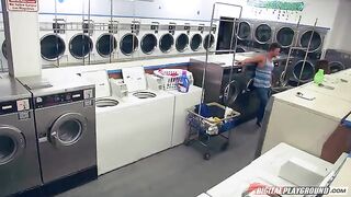 A man fucked pretty Dillion Harper in the laundry, showcasing her stunning curves