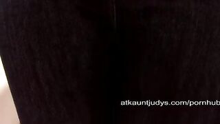Old pussy masturbates, lost in solo fantasies on the couch