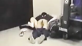 The guy lowers his pants and penetrates his girlfriend in the ass with passion