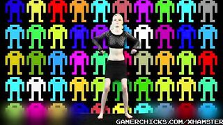 A sexy blondie does a striptease dance in front of the crowd of excited men