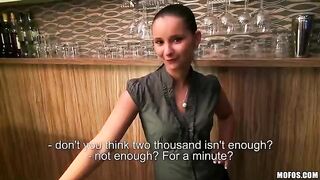 A pretty bartender agreed to have sex with the man in this hot POV video