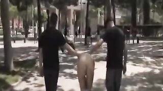 A group of young people fucked publicly on camera by horny guys