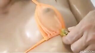 A bikini-clad girl was gently fucked by a huge whale dick