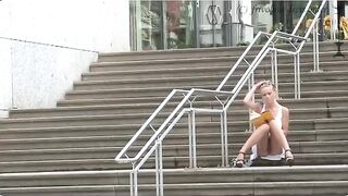 A girl walks outside without panties, it is very dangerous
