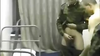 Barracks sex. Cute chick fucked by a crowd of soldiers