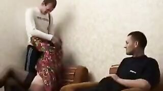 The drunken woman fucked her son and his friend, who came to her