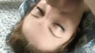 Girl takes a dick in her mouth and shakes her head violently