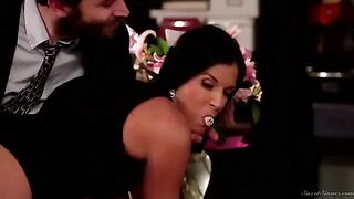 The boss licks a hairy pussy of his secretary in an office scene