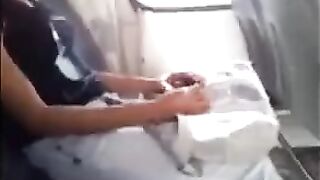 The man did not resist, pulled out his pants and started masturbating in front of the pretty girl