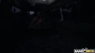 A hot brunette with big boobs gets herself fucked in the car by a horny pornstar