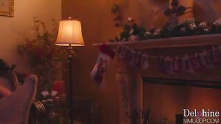 A hot blondie in stockings has a Christmas sex heeljob
