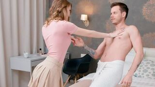 A couple has a heart-to-heart in the bedroom, completely naked