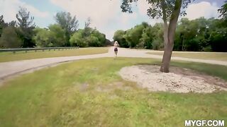 Fun with girls in the park, they showed their breasts to passers-by
