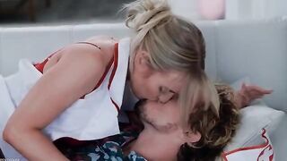 A cum shot finishes the night shift of a hot nurse in stockings