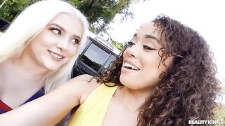 Two college girls shared a quarterback's big black cock
