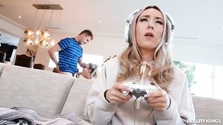 A hot nerd in glasses gets fucked in all her holes