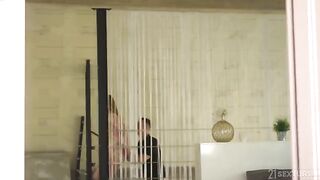 A sexy woman has a great threesome sex with three guys who treat her nice