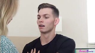 One plus one equals a hot blonde chick begging for sex on the couch
