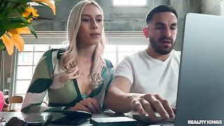A man fucked on the couch a beautiful blonde with big tits
