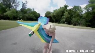 A girl with small boobs gets horny while having sex in nature