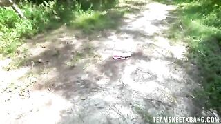 A girl with small boobs gets horny while having sex in nature